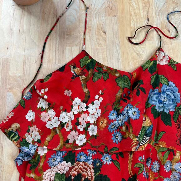 Alice + Olivia Marybeth Chinoiserie Garden & Ruby Print Silk Halter Top - Picture 4 of 9